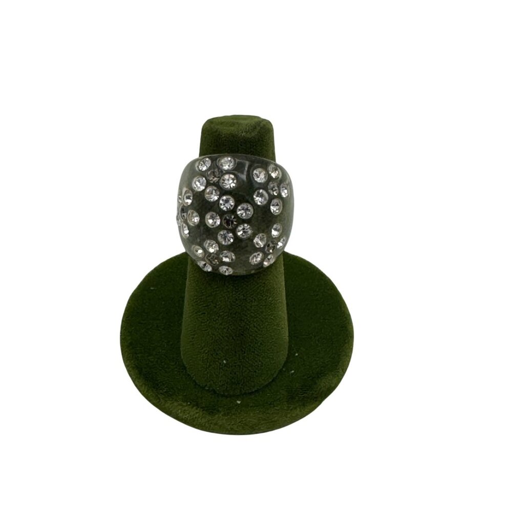 Clear Lucite Rhinestone Statement Ring Size 7